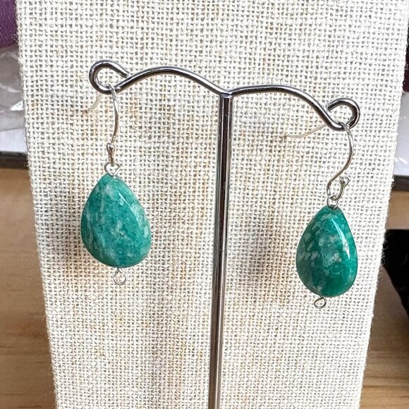 Amazonite and Sterling Silver Earrings Beautiful Deep Colour - Picture 3 of 5